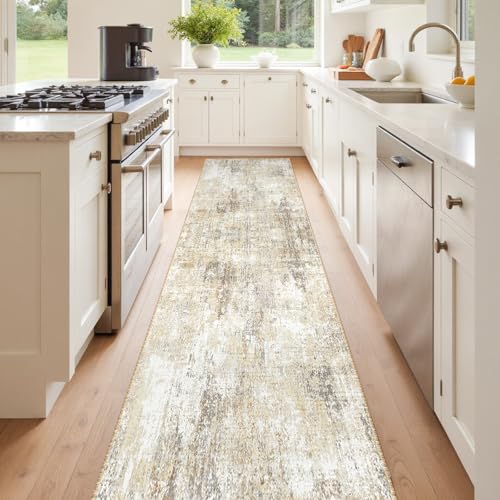 Washable Runner 2'x8' Abstract Area Rug for Hallway Neutral Brown (Gray/Neutral Brown / 2' x 8' (Runner))