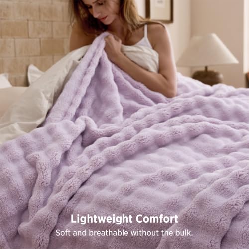 Cloud Bubble Fleece Queen Blanket for Bed (06 Light Purple / Queen (90" X 90"))