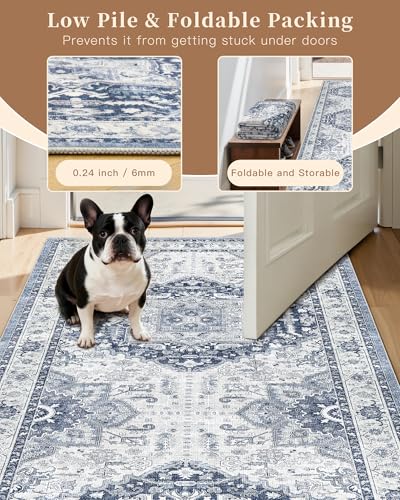Washable Runner Rugs 2x10 Long for Hallway Kitchen (Navy/White / 2' x 10' (Runner))