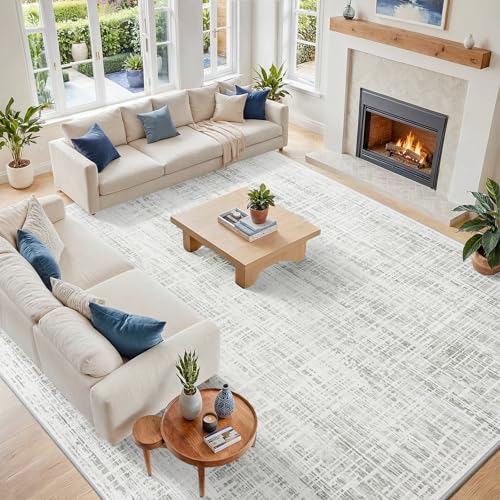 10x14 Washable Area Rug for Living Room Bedroom (White Gray / 10' x 14' (Rectangular))