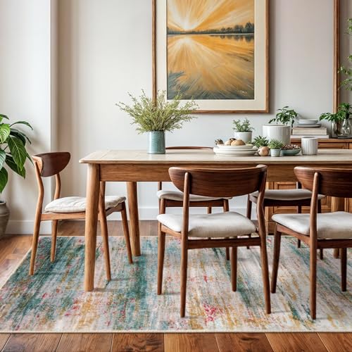 Washable Area Rug 5x7 Modern Ombre Thin Rugs for Living Room Non (Green/Turquoise / 5' x 7' (Rectangular))