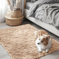 3x3 Machine Washable Small Bedside Rug (3x3 Ft Square / Beige)
