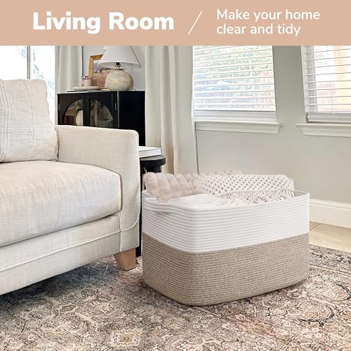 75L Extra Large Woven Blanket Basket (Light Brown / 22"L x 17"W x 12"H)