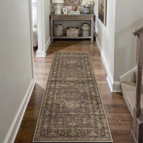 2x7 Dark Brown Vintage Runner Rug (Brown / 2' x 7' (Runner))