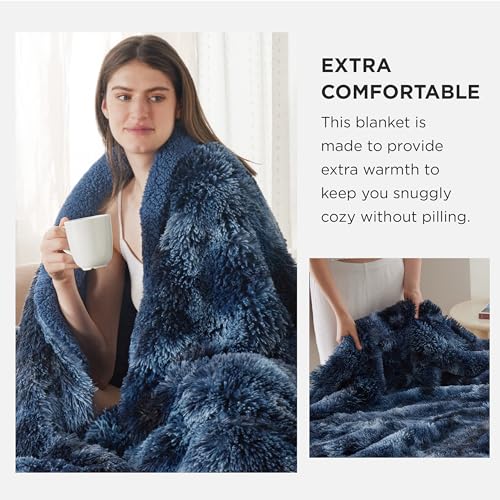 Faux Fur Fluffy Sherpa Blanket Couch Throw Tie Dye Navy 50"x60" (05- Tie Dye Navy / Throw (50" X 60"))