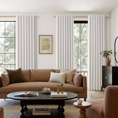 Extra Long 100% Natural Blackout Curtains 144 Inch Length 2 Panels Set Back Tab Thermal Insulated Black Out Tall Windows Drapes 12 FT Length for High Ceiling Living Room (Natural / 52"W x 144"L (Pack of 2))