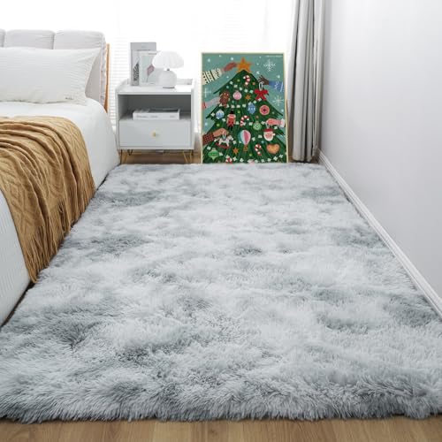 6x9 Tie Dye Gray Shag Rug for Bedroom (Tie-dyed Light Grey / 6' x 9' (Rectangular))