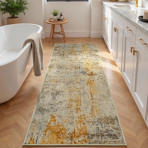 2x6 Beige Rug Runners for Hallways Kitchen Runner Rug Non Slip Washable Tan Long Runner Rugs with Rubber Backing Soft Abstract Carpet Runner for Bedroom (Beige / 2' x 6' (Runner))