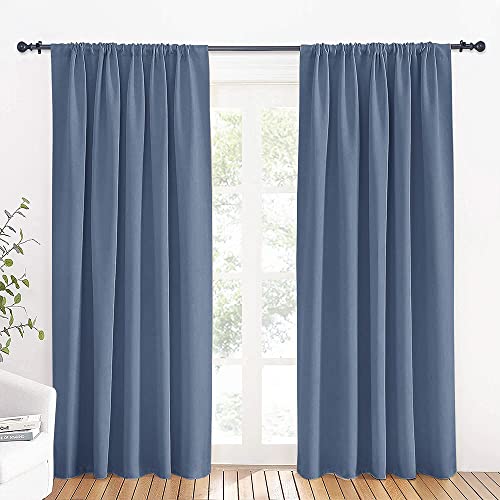 Large Blackout Curtains for Bedroom Living Room 84 inches Long (Stone Blue / 70"W x 84"L (Pack of 2))