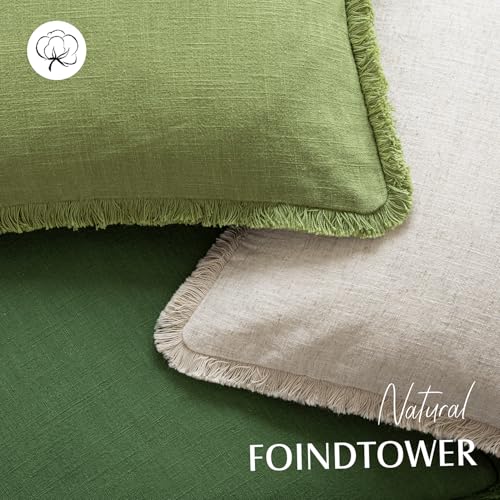 Decorative Linen Fringe Throw Pillow Covers 20×20 Forest Green (20" x 20" (Pack of 2) / Forest Green)