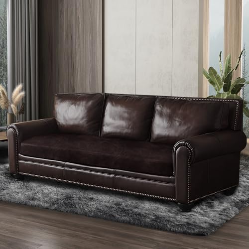 Leather Look Couch Cushion Covers Sofa Seat Slipcovers Sets Couches Furniture Protector for Sectional Armchair Loveseat Pets Kids Stretch Spandex Fabric (1 Cushion Sofa / Chocolate)