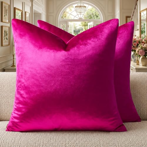 Hot Pink Velvet Pillow Covers 18x18 Decorative Pillows Pack of 2 (Hot Pink / 18" x 18" (Pack of 2))