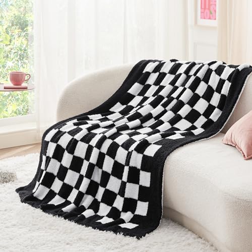GentleSoft Cozy Soft Throw Blanket (08 - Checkered Black / Throw (50" X 60"))