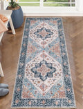 2x5 Washable Non Slip Boho Runner Rug for Hallway (Blue/Orange / 2' x 5' (Runner))
