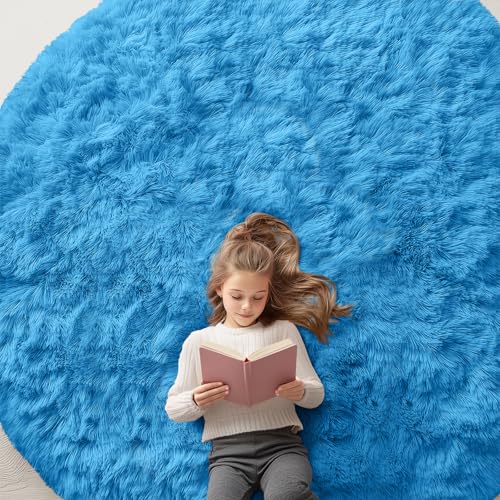 Bright Blue Round Rugs for Bedroom (8 Ft Round / Bright Blue)