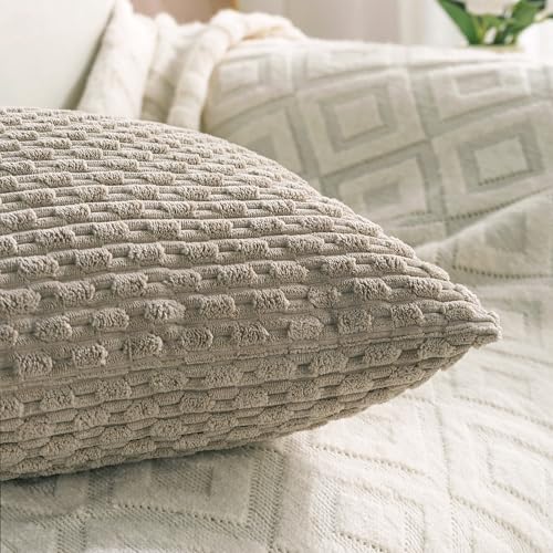 Set of 4 Taupe Decorative Throw Pillow Covers 22x22 Inch Corduroy Pillow Covers for Bed Couch Sofa Living Room Soft Square Cushion Cases (Taupe / 22" x 22" (Pack of 4))
