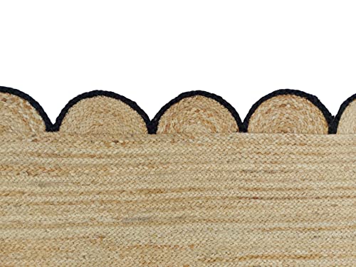 Scalloped Natural Jute Area Rug (5'x7' (Rectangular) / Black)