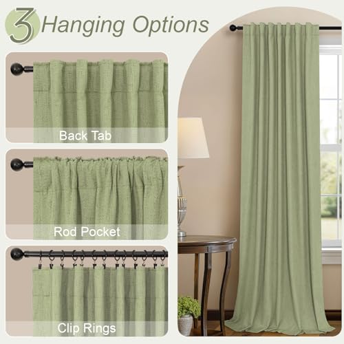 Light Sage Green Short Blackout Curtains for Small Bathroom Window Kitchen Door Back Tab Pocket 45 Inch Length 2 Panel Linen Look Noise Reducing Dampening Vintage Moody Curtain for Room Divider Closet (Sage Green / 52"W x 45"L (Pack of 2))