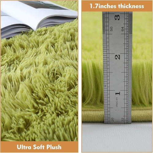 Grass Green Round Shag Area Rug for Bedroom (Grass Green / 3' (Round))