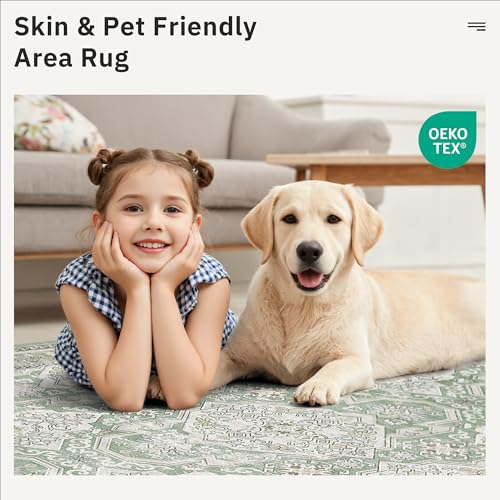 5x7 Area Rug Low Pile Washable Trendy Faded Style Rug (Green/Brown / 5' x 7' (Rectangular))
