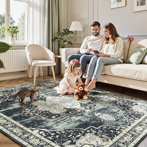 8x10 Washable Rugs Non (Medallion Black/Beige / 8' x 10' (Rectangular))