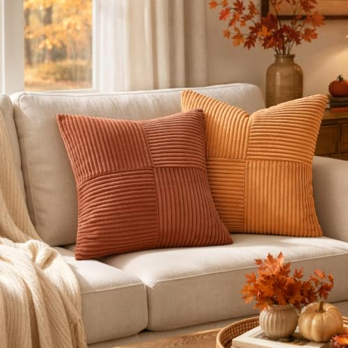 Fall Burnt Orange Decorative Throw Pillow Covers for Couch 18x18 in (18" x 18" (Pack of 2) / Burnt Orange)