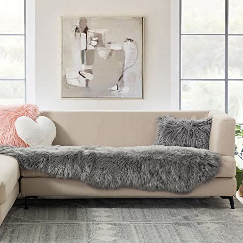 Ashler Faux Fur Rug (2' x 6' (Irregular) / C-dark Grey)