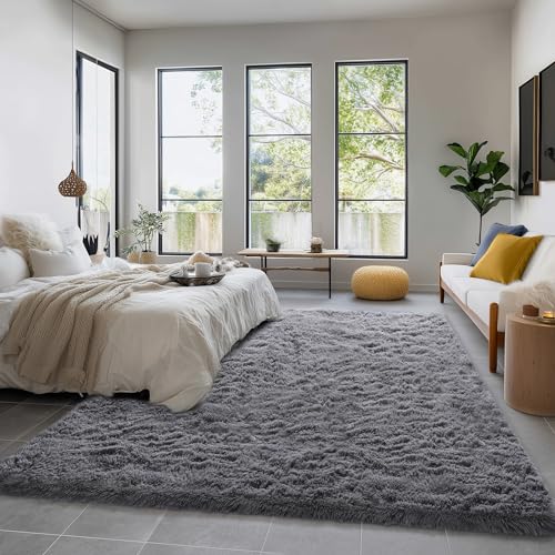 Grey Large Plush Shaggy Rug 6x9 for Living Room Bedroom Classroom (Grey / 6' x 9' (Rectangular))