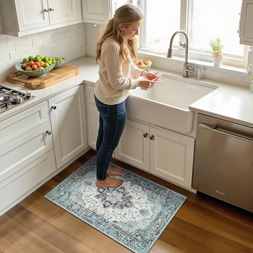Washable Area Rug (Teal Green/White/Navy / 2' x 3' (Rectangular))