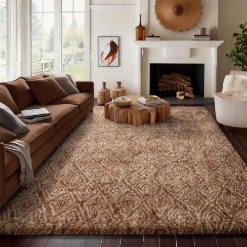 8x10 Brown and White Diamond Striped Rugs for Living Room (Brown and White / 8' x 10' (Rectangular))