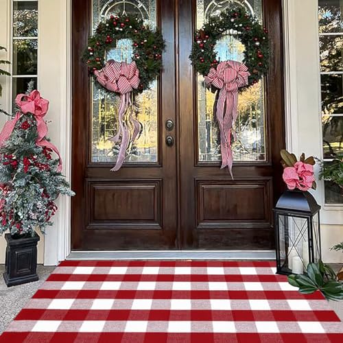 Buffalo Plaid Outdoor Rug (3' x 5' (Rectangular) / Red and White Plaid)