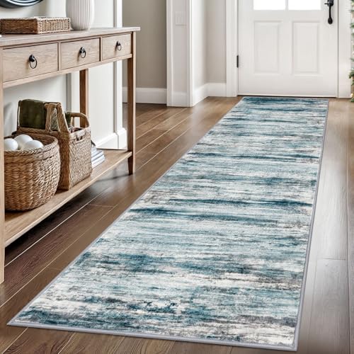 Modern Abstract Hallway Runner Rug (Blue / 2'8" x 8' (Runner))
