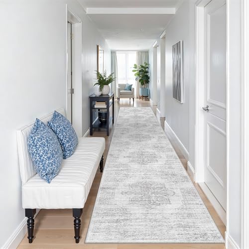 2x12 Runner Rug Non Slip (Light Grey/White / 2' x 12' (Runner))
