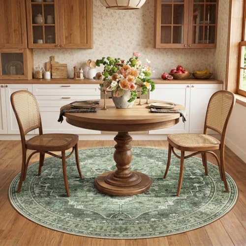Washable Area Rug (Green/Dark Green/Gray / 6' (Round))
