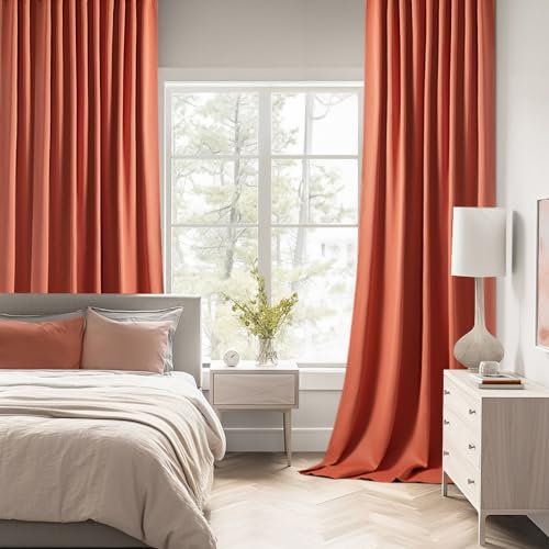 Fall Burnt Orange Back Tab Blackout Curtains 52"x108" Length 2 Panel (Burnt Orange / 52"W x 108"L (Pack of 2))