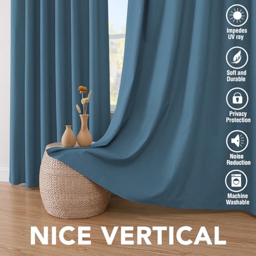 100% Blackout Linen Curtains 84" L 2 Panels Blue Sapphire (Blue Sapphire / 42"W x 84"L (Pack of 2))