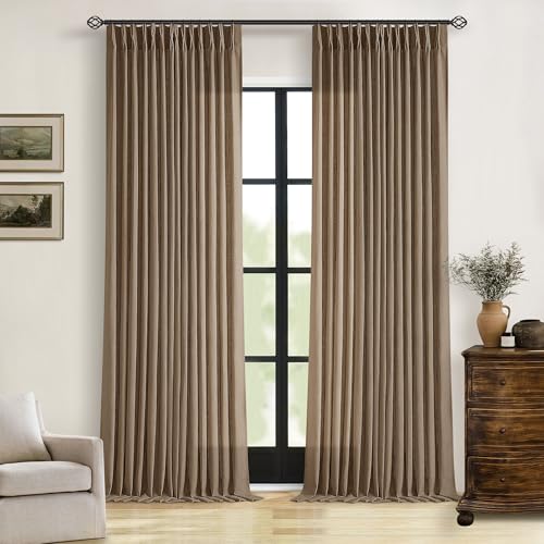 Brown Pleated Linen Light Filtering Curtains 96 Inches Long for Living Room (Dutch Cocoa / 40"W x 96"L (Pack of 2))