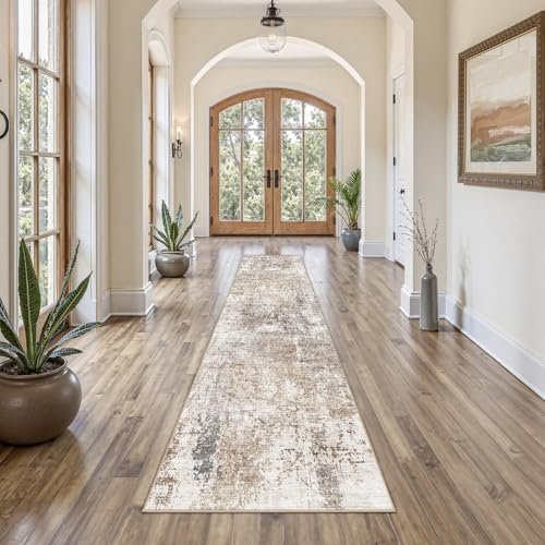 2x10 Washable Runner Rug for Hallway (Brown/Grey/Red / 2' x 10' (Runner))