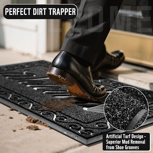 Welcome Mat Heavy Duty Sturdy Door Mats for Home Entrance Outdoor Indoor (Black / 47x24 Inch)