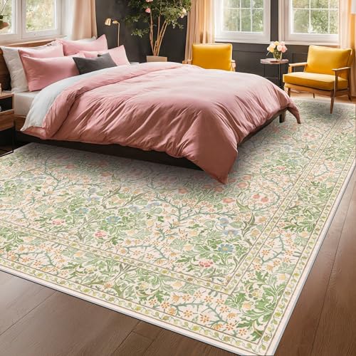 Vintage Washable Beige Green 10x14 Rug for Living Room (Garden Green / 10' x 14' (Rectangular))