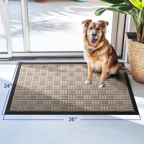 Front Door Mat Outdoor Entrance (Sandstone Beige / 2' x 2'11" (Rectangular))