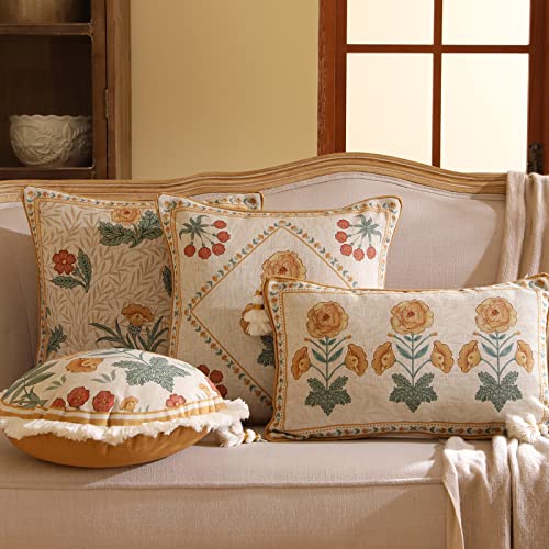 French Vintage Linen Throw Pillow Cover (18" x 18" (Pack of 1) / Rosasilvestre B)