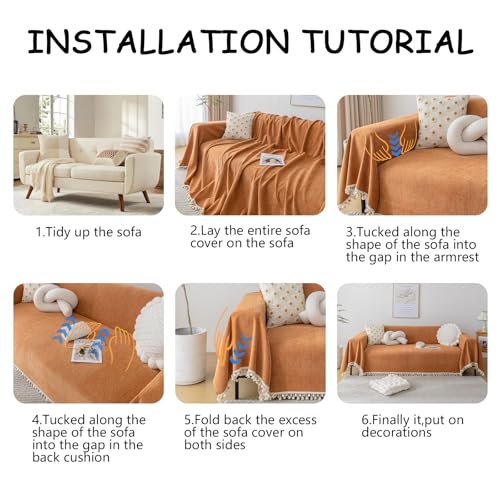 Dark Orange Sofa Covers Couch Cover for Dogs Colorful Tassel Lovetseat Cover Pet Couch Cover Bohemian Sofa Cover for Couch Vintage Boho Couch Covers Futon Cover Pet (91" x 150" / Tassel Ball: Orange)