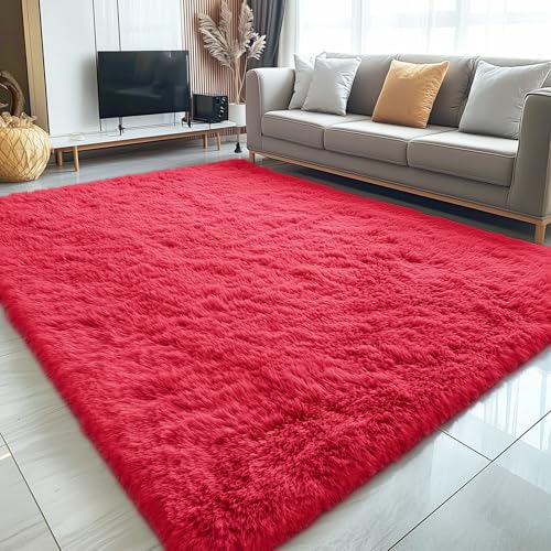 5x7 Machine Washable Large Area Rugs for Living Room (5x7 Ft / Red)