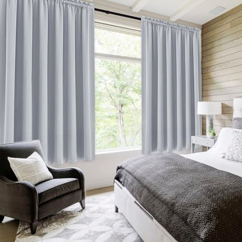 Wide Blackout Curtains for Living Room 70 x 72 Inch Long 2 Panels (Silver Grey / 70"W x 72"L (Pack of 2))