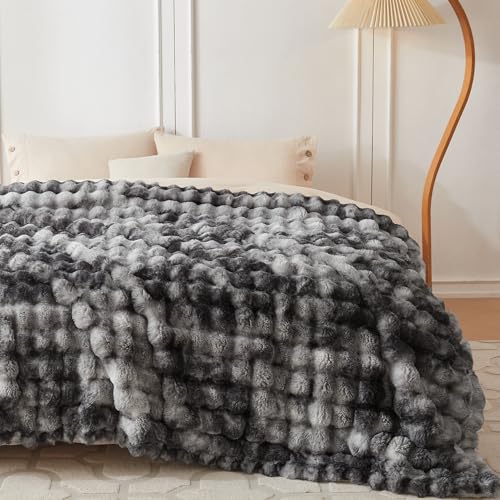 Soft Bubble Faux Fur Throw Blanket (Tie-dye Light Grey / 60“x80”)