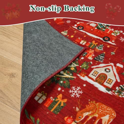 Washable Christmas Rug Runner 3x4 (3x4 / Xmas/Red)