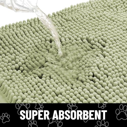 Dog Door Mat for Muddy Paws (36"X24" / Sage Green and White)