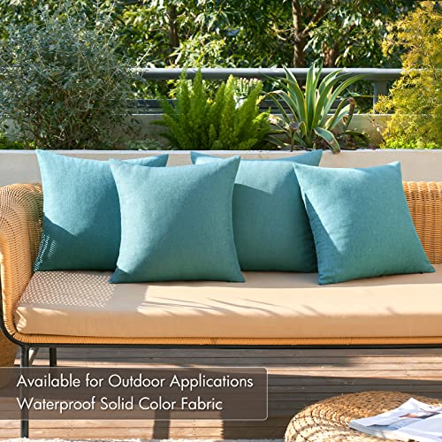Pack of 4 Decorative Outdoor Throw Pillow Covers Linen Waterproof Pillow Covers Summer Farmhouse Cushion Cases for Patio Garden Tent Balcony Couch Sofa 18x18 Inch Turquoise (18" x 18" (Pack of 4) / Turquoise)