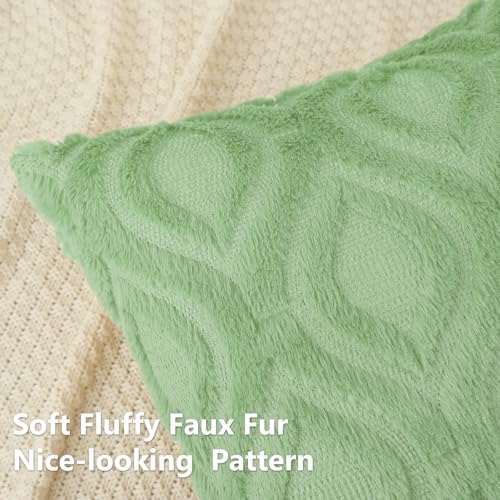 Faux Fur Light Sage Green Throw Pillow Covers 18x18 Set of 2 (18" x 18" (Pack of 2) / Light Sage Green)